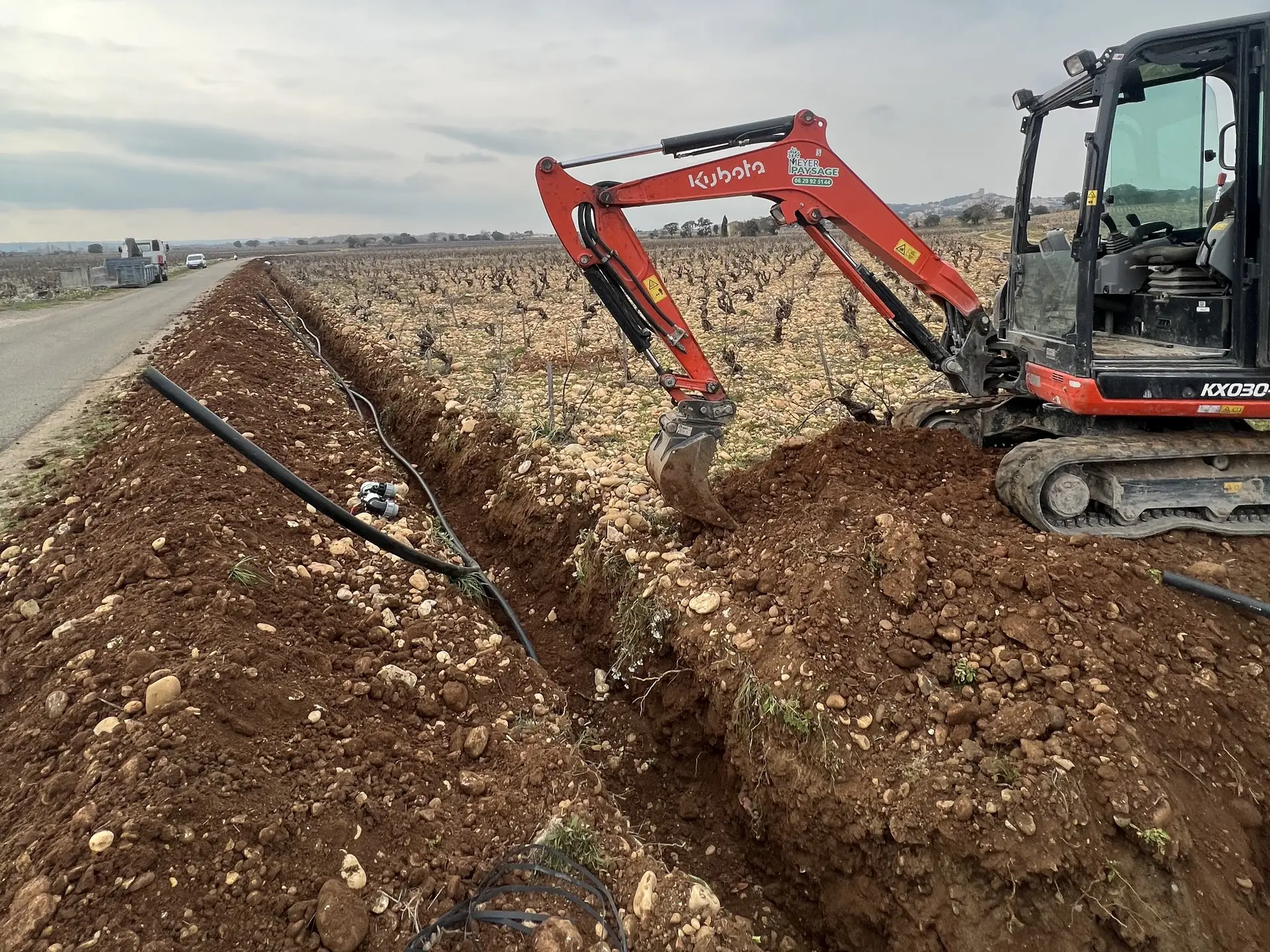 Mise en place d’un système de goutte-à-goutte pour l’irrigation de vigne.